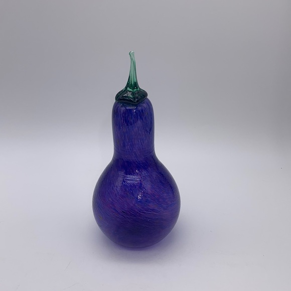 (SIGNED) Hand Blown Vegetable Eggplant Art Glass Sculpture Multi Color Swirl 8” - Picture 10 of 13